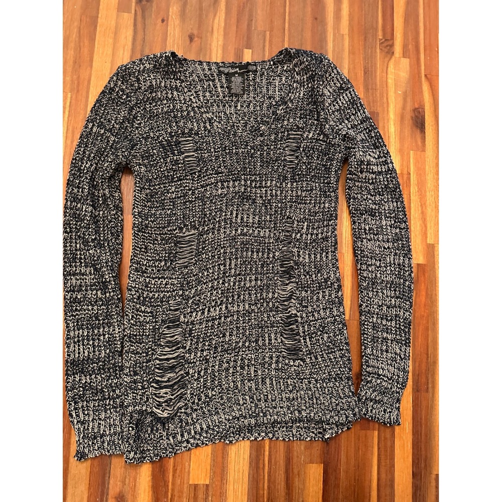Ashley 26 International Sweater Womens M Navy Distressed Knit Excellent Grunge